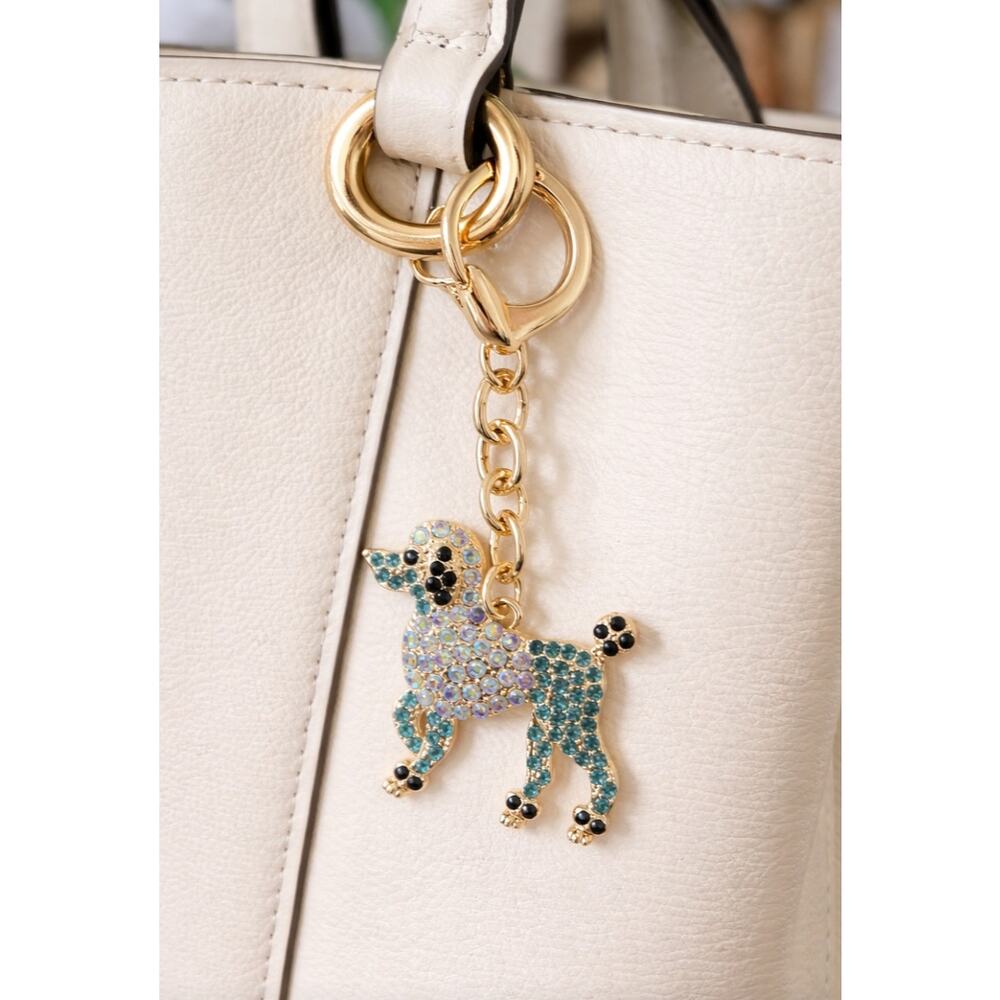 Blue Rhinestone Poodle Bag Charm Key Chain New